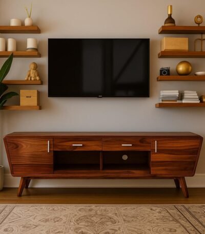 Sheesham wood solid tv cabinet with drawers and cabinets
