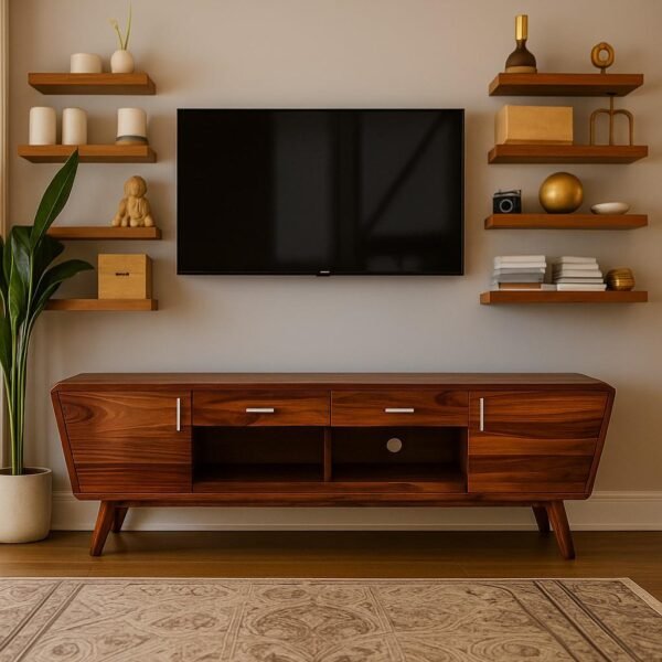 Sheesham wood solid tv cabinet with drawers and cabinets