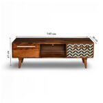 Vistaro Sheesham wood TV unit with chevron bone inlay and mid-century legs – Wooden Slice
