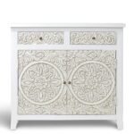 Florin Hand Carving Sideboard – Handcrafted Sheesham Wood White Carved Cabinet