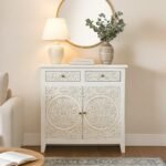 Florin Hand Carving Sideboard – Handcrafted Sheesham Wood White Carved Cabinet