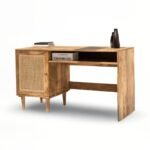 Cane study table in solid Mango wood with rattan cabinet