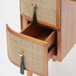 CaneCrest Rattan Study Desk in Sheesham Wood with Cane Drawers | Wooden Slice - Image 5