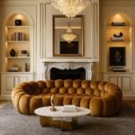 Modular sofa with pumpkin bubble design in brown upholstery