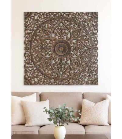 Baroda Bloom carved mandala wall art in Sheesham wood
