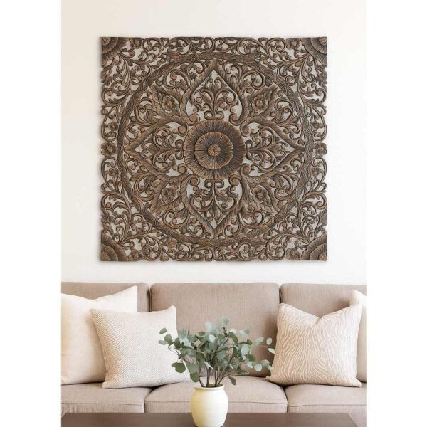 Baroda Bloom carved mandala wall art in Sheesham wood