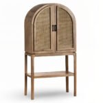 Bruzzo solid wood rattan cane bar cabinet with handcrafted Sheesham wood and cane doors