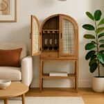Bruzzo solid wood rattan cane bar cabinet with handcrafted Sheesham wood and cane doors