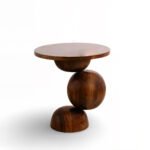 Plinto Wooden Sphere Side Table | Sculptural Sheesham End Table - Image 3