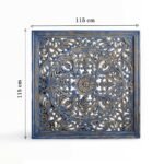 Muralyn Handcrafted Sheesham Wood Carved Wall Panel | Distressed Blue Mandala Wall Art - Image 4