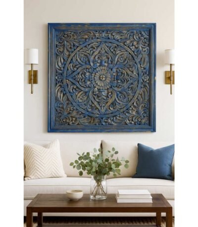 Muralyn handcrafted Sheesham wooden wall decor with mandala carving