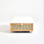 Mora Mango Wood Rattan Storage Ottoman with Lid - Square Lift-Top Accent Bench - Image 3