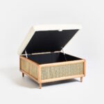 Mora Mango Wood Rattan Storage Ottoman with Lid - Square Lift-Top Accent Bench - Image 4