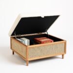 Mora Mango Wood Rattan Storage Ottoman with Lid - Square Lift-Top Accent Bench - Image 5
