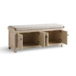 Shilpak handcarved wood storage bench with mandala doors and removable cushion