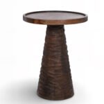 Ravioli Rustic Sheesham Wood Carved Side Table| Compact Accent Furniture- Wooden Slice - Image 2