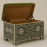 Forest Bloom Handcrafted Bone Inlay Trunk in Floral Design with Upholstery - Image 2