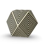 Geometric bone inlay black and white optical illusion side table with bold diamond pattern and hexagonal design.