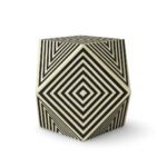 Geometric bone inlay black and white optical illusion side table with bold diamond pattern and hexagonal design.