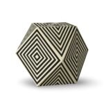 Geometric bone inlay black and white optical illusion side table with bold diamond pattern and hexagonal design.