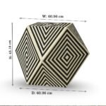 Geometric bone inlay black and white optical illusion side table with bold diamond pattern and hexagonal design.
