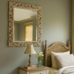 Royal Gaze handcrafted wooden wall mirror in distressed white finish