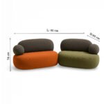 Modular bouclé sofa with two-tone upholstered pods and Mango wood frame