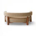 Modern 3 seater sofa in Sheesham wood with curved bouclé upholstery