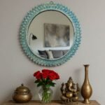 Veloura Handcrafted Round Mango Wood Mirror – Rustic Wall Mirror with Natural Wood Grain Finish- Wooden Slice - Image 2
