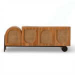 Vistaar Mango Wood Rattan TV Unit | Modern Asymmetrical Rattan TV Unit – Wooden Slice - Image 2