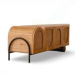 Vistaar Mango Wood Rattan TV Unit | Modern Asymmetrical Rattan TV Unit – Wooden Slice - Image 3