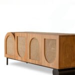 Vistaar Mango Wood Rattan TV Unit | Modern Asymmetrical Rattan TV Unit – Wooden Slice - Image 4