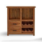 Sheesham Wood Bar Cabinet – Handcrafted Pourstand Solid Bar Unit with Wine Storage - Image 3