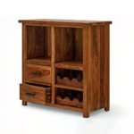 Sheesham Wood Bar Cabinet – Handcrafted Pourstand Solid Bar Unit with Wine Storage - Image 2