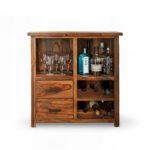 Sheesham Wood Bar Cabinet – Handcrafted Pourstand Solid Bar Unit with Wine Storage - Image 4