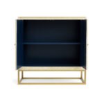 Handcrafted sheesham wood bone inlay bar unit with floral motifs and golden base