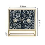 Handcrafted sheesham wood bone inlay bar unit with floral motifs and golden base