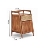 Mid-century solid wood rattan side table with cane drawer and natural mango wood finish