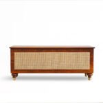 Aaramika handcarved wooden storage trunk with Sheesham wood and cane accent