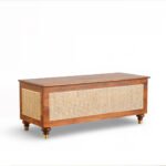 Aaramika handcarved wooden storage trunk with Sheesham wood and cane accent