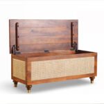 Aaramika handcarved wooden storage trunk with Sheesham wood and cane accent