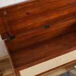 Aaramika handcarved wooden storage trunk with Sheesham wood and cane accent