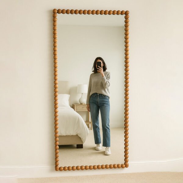 Elara Handcrafted Sheesham Wood Mirror | Floor Mirror (Natural Finish)- Wooden slice