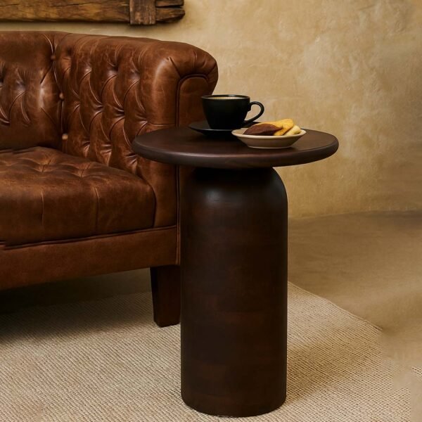 Kintra Solid Sheesham Wood Side Table | Modern Walnut Finish End Table- Wooden Slice