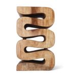 Sculptural wooden end table with modern wavy design and natural Sheesham wood finish.