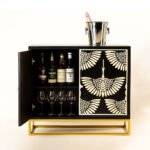 Tarkashi handcrafted bone inlay bar cabinet in Sheesham wood with crane motif