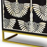 Tarkashi handcrafted bone inlay bar cabinet in Sheesham wood with crane motif