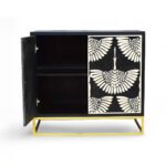 Tarkashi handcrafted bone inlay bar cabinet in Sheesham wood with crane motif
