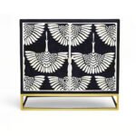 Tarkashi handcrafted bone inlay bar cabinet in Sheesham wood with crane motif