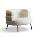Restique Modern Cream Bouclé Lounge Chair with Black Metal Legs – Contemporary Accent Seating - Image 2